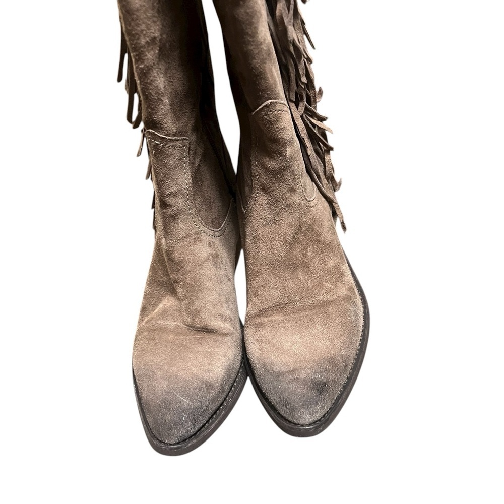 Carlos Santana Ringo taupe suede fringe knee high western distressed boots - Picture 4 of 11